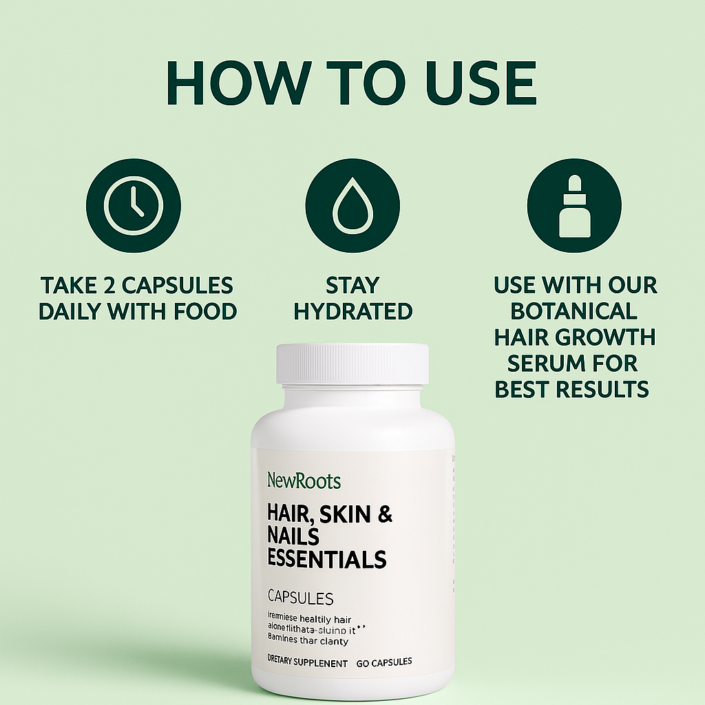 NewRoots Hair, Skin & Nails Essentials – Biotin + Collagen Support Capsules