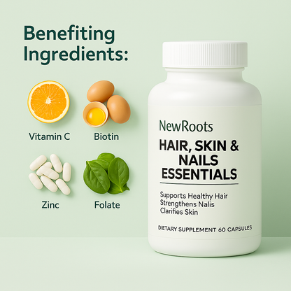NewRoots Hair, Skin & Nails Essentials – Biotin + Collagen Support Capsules